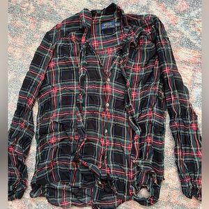 Designer Polo Ralph Lauren Holiday Plaid Blouse with Adjustable Bow